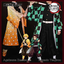 Fantasia de carro monenjoy demon slayer, agatsuma zenitsu kamado tanjirou, traje cosplay haori 2024 - compre barato