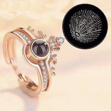 Conjunto de anillos de boda de lujo para mujer, anillo de proyección de 100 idiomas, recuerdo romántico, joyería de pareja 2024 - compra barato