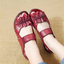 Mother Summer Hollow Out Women Shoes Genuine Leather Flat Sandals Casual Soft Peep Toe Paltform Ladies Sandals Zapatos De Mujer 2024 - buy cheap