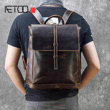 AETOO Retro men's casual backpack, first layer leather flip computer bag, crazy horse leather school bag 2024 - buy cheap