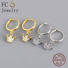 FC Jewelry 925 Sterling Silver Round Gold Color Crown Zirconia Hoop Earrings For Women's Brincos Pendientes Boucle 2020 NEW 2024 - buy cheap