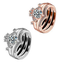 Conjunto de 3 unids/set de joyería con corona de rosa, anillo con incrustaciones de circonita para mujer, accesorios de compromiso de aniversario 2024 - compra barato