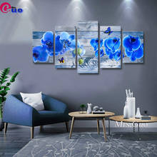Pintura de diamante 5D bordado de orquídeas azules, regalo hecho a mano, Cuadrado/redondo completo, Floral abstracto, 5 piezas 2024 - compra barato