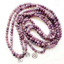 Natural Lepidolite Stones 108 Mala Beads Bracelets Necklaces Lotus Charm Reiki Healing Spiritual Buddhism  Jewelry 1pc 2024 - buy cheap