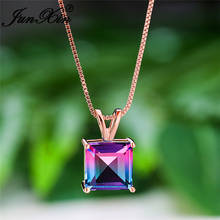 Gradient Two Tone Blue Pink Green Zircon Square Pendant Wedding Necklaces For Women Rose Gold Rainbow Crystal Stone Necklace Cz 2024 - buy cheap