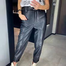 Faux Leather Pants For Women Clothing 2021 PU High Waist Big Pockets Straight Trousers For Woman Casual Elegant Pants Capris Y2K 2024 - buy cheap