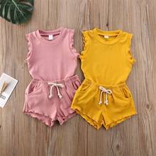 Summer 2Pcs Children Toddler Kids Clothes Set Little Baby Girls Sleeveless Tank Tops+Lace-up Shorts Pants Outfit Clothing Set 2024 - buy cheap