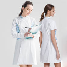 Vestido de enfermeira, plus size, vestidos de trabalho para amamentar, uniforme branco, uniformes de spa, verão, vestidos de trabalho premium, na150/125 2024 - compre barato