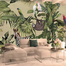 Papel de parede foto personalizada 3d, floresta tropical, pássaros, folhas de palmeira, sala de estar, mural de parede, mural de parede, não tecido, murais 2024 - compre barato