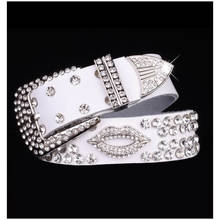 Cinturón de cuero con diamantes de imitación para mujer, diseño de labios occidentales, pantalones vaqueros a la moda, cinturón informal para mujer 2024 - compra barato