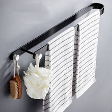 Suporte de toalha do banheiro toalhas rack cabide preto alumínio toalha robe ganchos barra de toalha de suspensão na parede acessórios do banheiro 2024 - compre barato