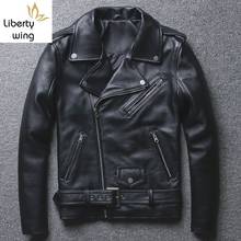 Chaqueta de motociclista de doble capa para hombre, abrigo corto de cuero genuino con cremallera Diagonal, estilo Punk, a la moda 2024 - compra barato