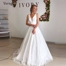 Verngo-vestido de novia de satén blanco, prenda sencilla, línea A, falda brillante, Vintage, con cordones en la espalda, talla grande, 2021 2024 - compra barato