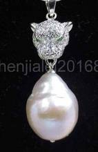 free shipping baroque 13-15mm WHITE Kasumi pearl necklace leopard head pendant 2024 - buy cheap