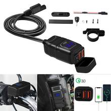 Cargador de manillar de motocicleta impermeable, Cargador rápido de doble puerto USB de 12V con voltímetro, 3,0, descuento 2024 - compra barato