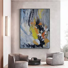Yiqing-pintura abstracta de color gris, negro y amarillo, pintura al óleo pintada a mano sobre lienzo, arte moderno de pared oscura hecho a mano para decoración del hogar, 100% 2024 - compra barato