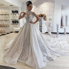 Luxury Shinning Chapel Wedding Dress Sheer Neck and Long Sleeve Beading Tassel Abric Dubai Wedding Gown Court Train Bridal Gown 2024 - buy cheap