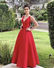 Simple Satin Evening Dresses Sexy Deep V-Neck Sleeveless Prom Dress Floor-Length Zipper Girl Party Dresses New Models 2024 - buy cheap