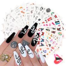 16pcs Fun Nail Art Stickers Nail Decals 3D Self-Adhesive Abstract Lady Face Rose Leaf Design Manicure Tips Decoration 2024 - buy cheap