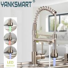 Kitchen Pull Down Faucet Five Choice Chrome Brass Spring LED Light  Kitchen Faucet Single Handle Hole Vessel Sink Mixer Tap 2024 - buy cheap