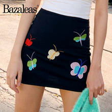 Bazaleas Streetwear mariposa bordado faldas cortas negro elegante una línea Mini falda Casual Punk mujeres faldas 2024 - compra barato