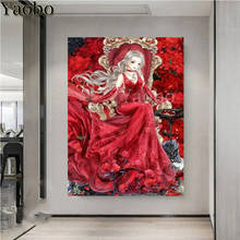 Pintura quadrada completa de diamantes quadro de desenho animado beleza de menina com flor de rosa vermelha bordado diamante redondo ponto de cruz decoração de mosaico 2024 - compre barato