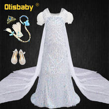 Fancy Girls Snow Queen Sequins Princess Dress elza Cothes Summer Baby Girl Elsa 2 White Dress with Long Cloak Vestidos Menina 2024 - buy cheap