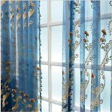 Tulle Curtains High-Grade Embroidery Flower Blue Window Screens Voile Tulle Sheer For Bedroom Living Room European X-AD499#30 2024 - buy cheap