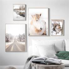 Pony Squirrel Highway Winter Forest House Wall Art Canvas Painting Nordic Posters And Prints Wall Pictures For Living Room Decor 2024 - buy cheap