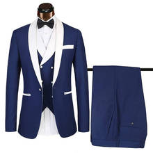 Новое поступление 2020, комплекты мужских костюмов, деловые смокинги Королевского синего цвета, комплект из 3 предметов, блейзер для свадьбы, шафера (пиджак + жилет + брюки) 2024 - купить недорого