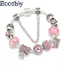 Boosbiy nova moda cristal bowknot & coração encantos contas caber estilo europeu marca pulseira rosa requintado jóias presente para as mulheres 2024 - compre barato