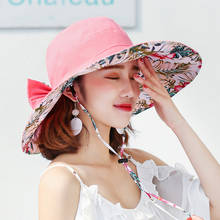 Reversible Summer Hat For Women Super Large Brim Beach Cap Sun Hat Female England Style Girls Bow Fedora Hat d88 2024 - buy cheap