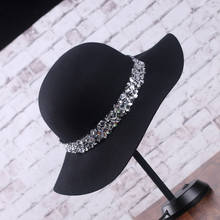 01909-jiejia autumn winter black wool Diamond ribbon lady sun hat leisure cap women leisure hat 2024 - buy cheap