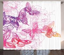 Cortinas coloridas de acuarela para ventana, decoración del hogar, sala de estar, Flores, mariposas, dormitorio 2024 - compra barato