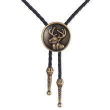 Western Cowboy Bolo Tie Vintage Style Elk Bolas Necktie with Braided PU Leather Chain Costume Accessories 2024 - buy cheap