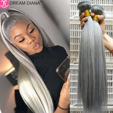 DreamDiana-mechones de pelo liso brasileño, pelo gris ombré, 100% humano, dos tonos, gris, Remy, raíces oscuras, 1B, Rojo 2024 - compra barato