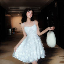 2020 New Fashion Summer White Feather Mini Dress Sexy V Neck Spaghetti Strap Fairy Dress Vestidos Sleeveless A Line Party Dress 2024 - buy cheap
