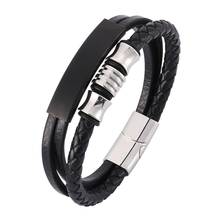 Pulseira masculina de couro trançado com múltiplas camadas, fecho magnético de aço, acessórios pd0372 2024 - compre barato