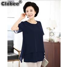 Clobee-blusa feminina de meia-idade plus size, camisa de mangas curtas chiffon, tamanhos grandes 7xg 2024 - compre barato