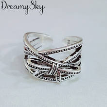 DreamySky-anillos de arco grande para hombre y mujer, joyería Vintage Bohemia, tamaño ajustable, Color plateado, nueva moda 2024 - compra barato