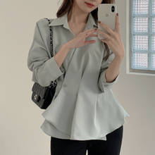 Spring Korean Women blouse Elegant Solid Long sleeve Ruffled shirt Turn down collar OL Tops roupas feminina 2024 - buy cheap