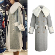 Autumn Winter Wool Coat Women Korean Drama 서지혜 Female Long Double-side Overcoat Women's Elegant Rabbit Fur Collar Coats Outwear 2024 - buy cheap