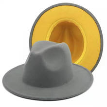 Chapéu tipo fedora, chapéu unissex de algodão e poliéster com aba larga cinza e amarelo para mulheres e homens 2024 - compre barato
