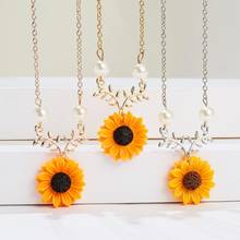 Pearl Sunflower Sun Flower Leaf Pendant Necklace Rose Gold Silver color Vintage Women Clothes Sweater Necklace Accessories 2024 - buy cheap