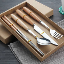 Wooden Spoon Gift Set, Beech Handle, Stainless Steel Knife, Fork, Spoon, Chopsticks, Four Piece Outdoor Portable Tableware 2024 - buy cheap