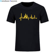 New Arrival Summer Fashion Casual Short-Sleeved T-Shirt Tent Kayak Heartbeat Print Brand Clothing Cotton Mens Tee High Quality 2024 - buy cheap