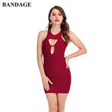 Vestido de verano de fiesta para mujer, vestido Bandage ahuecado, vino tinto, funda de cabestro, Midi 2024 - compra barato