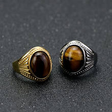 Vintage Oval Tiger Eye Stone Ring Men And Women Fashion Punk Classic Large Natural Stone Ring Biker Jewelry Gift Wholesale 2024 - buy cheap