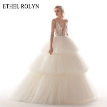 Ruffles Tulle A-Line Wedding Dress 2022 V-neck 3D Flowers Crystal Backless ETHEL ROLYN Customized Bridal Gown Vestido De Noiva 2024 - buy cheap