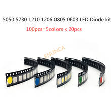 100pcs=5colors x 20pcs 5050 5730 1210 1206 0805 0603 LED Diode Assortment SMD LED Diode Kit Green/ RED / White / Blue / Yellow 2024 - buy cheap